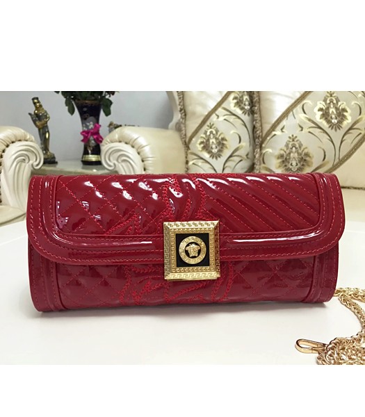 Versace Cow Patent Leather Chain Clutch 2841 Red
