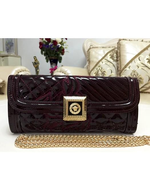 Versace Cow Patent Leather Chain Clutch 2841 Wine Red