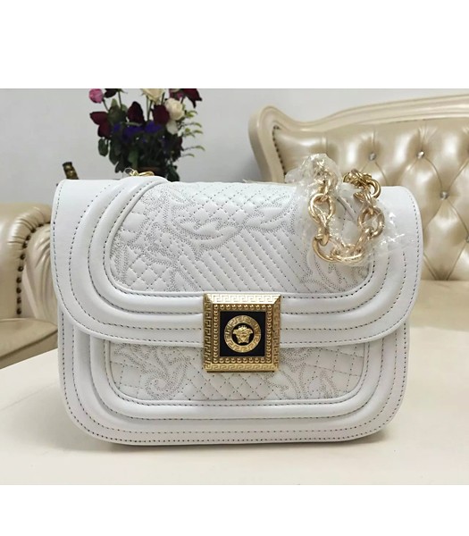 Versace Embroidered Lambskin Leather Shoulder Bag 2022 White