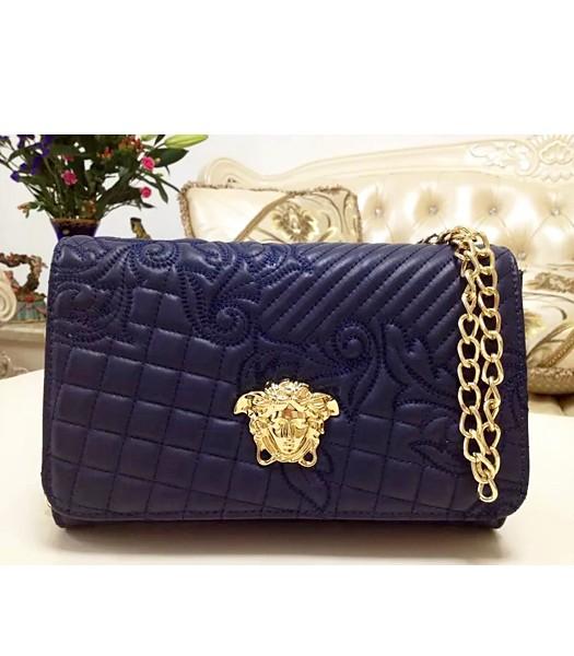 Versace Embroidered Lambskin Shoulder Bag 2832 In Sapphire Blue