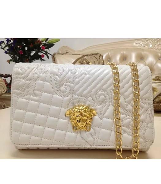 Versace Embroidered Lambskin Shoulder Bag 2832 In White
