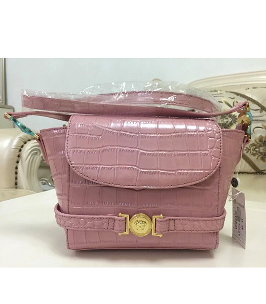Versace Fashion Croc Veins Cow Leather Shoulder Bag 7052 Cherry Pink