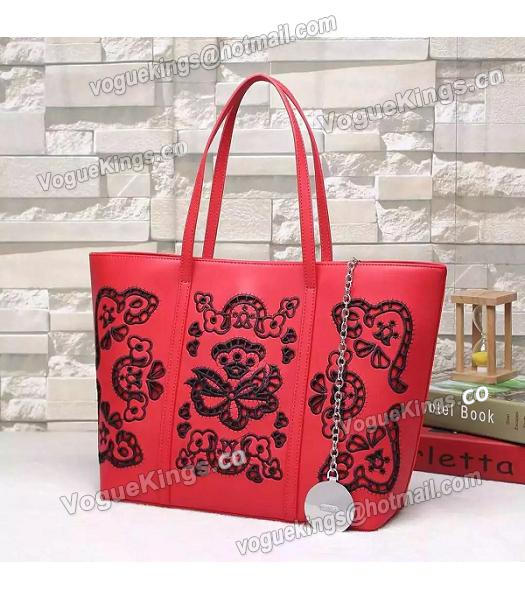 Versace Original Calfskin Leather Flower Printed Tote Bag Red-1