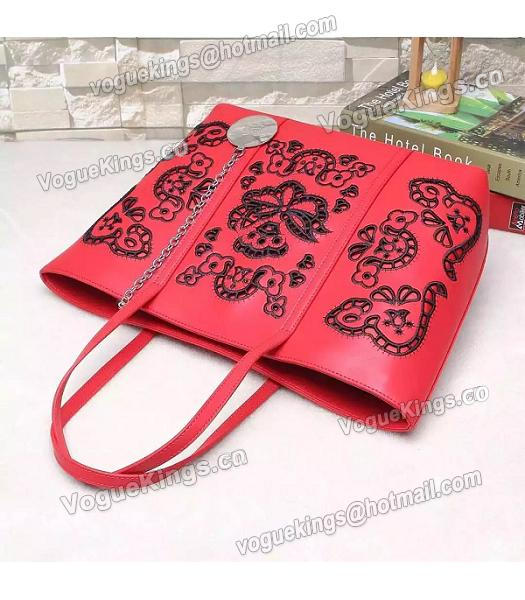 Versace Original Calfskin Leather Flower Printed Tote Bag Red-2
