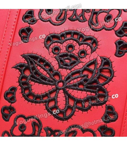 Versace Original Calfskin Leather Flower Printed Tote Bag Red-4