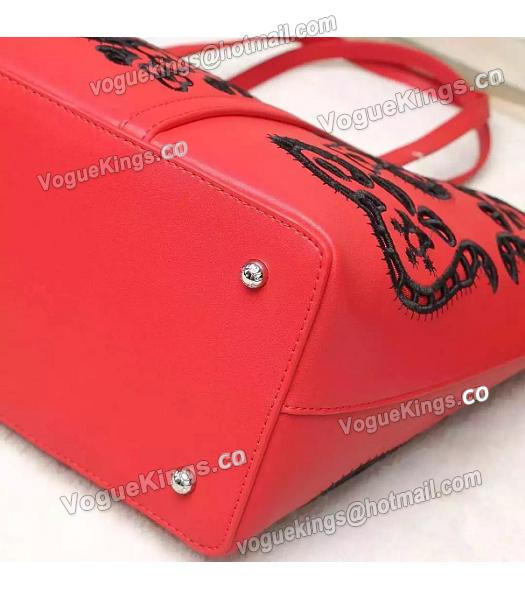 Versace Original Calfskin Leather Flower Printed Tote Bag Red-6