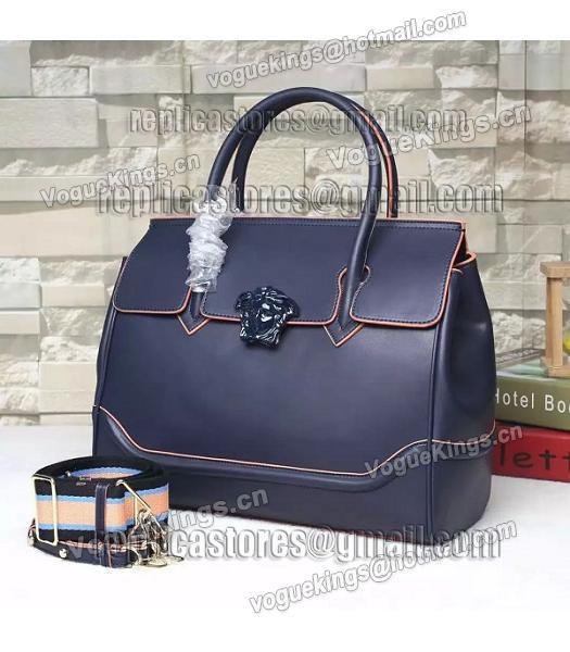 Versace Palazzo Empire Original Calfskin Leather Large Tote Bag Dark Blue-1