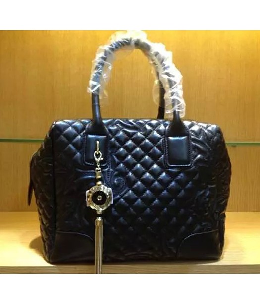 Versace Quilted Lambskin Top Handle Bag 1003 In Black