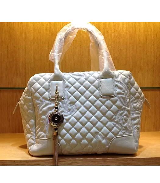 Versace Quilted Lambskin Top Handle Bag 1003 In White