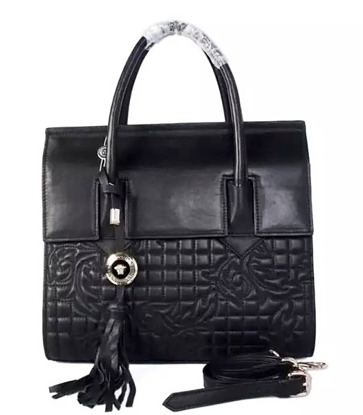 Versace The Newest Embroidered Top Handle Bag 2856 In Black