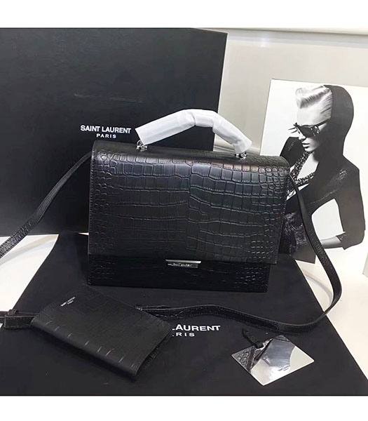 YSL Babylone Black Croc Veins Origianl Leather 27cm Top Handle Bag