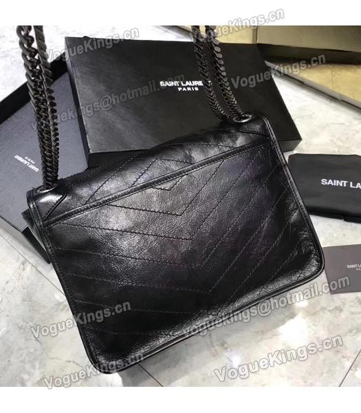 YSL Black Oil Wax Calfskin Leather Silver Chains 28cm Shoulder Bag-6