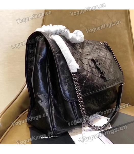 YSL Black Oil Wax Calfskin Leather Silver Chains 32cm Shoulder Bag-1