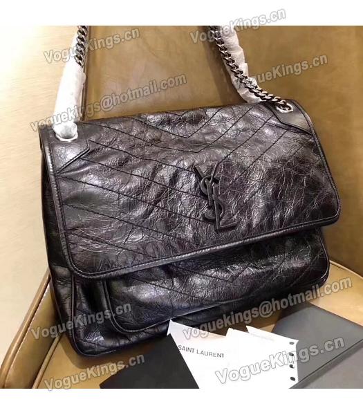 YSL Black Oil Wax Calfskin Leather Silver Chains 32cm Shoulder Bag-6