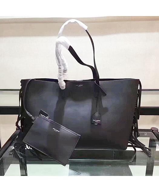 YSL Black Original Calfskin Leather Tassel Shopping Bag
