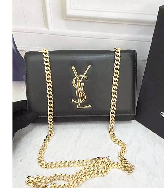 YSL Black Original Origianl Plain Veins Calfskin Leather Golden Chains 22cm Shoulder Bag