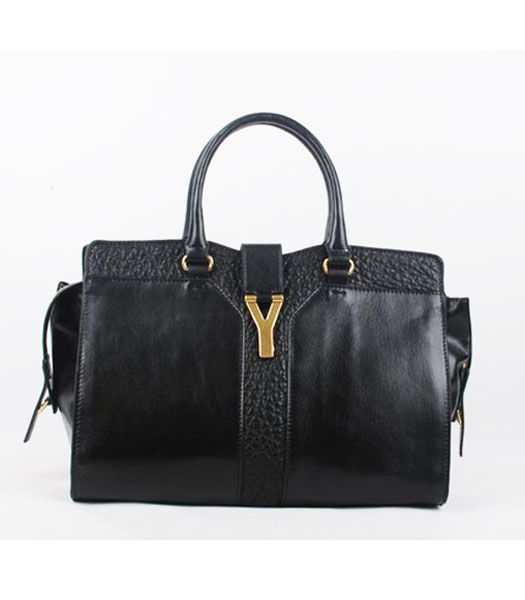 YSL Cabas Chyc in Black Classic and Textured Leather