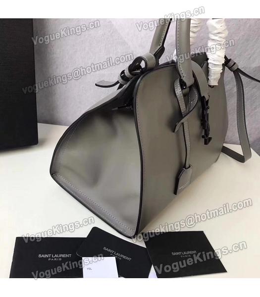 YSL Cabas Grey Origianl Plain Veins Leather Black Metal 30cm Tote Bag-1