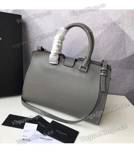 YSL Cabas Grey Origianl Plain Veins Leather Black Metal 30cm Tote Bag-3