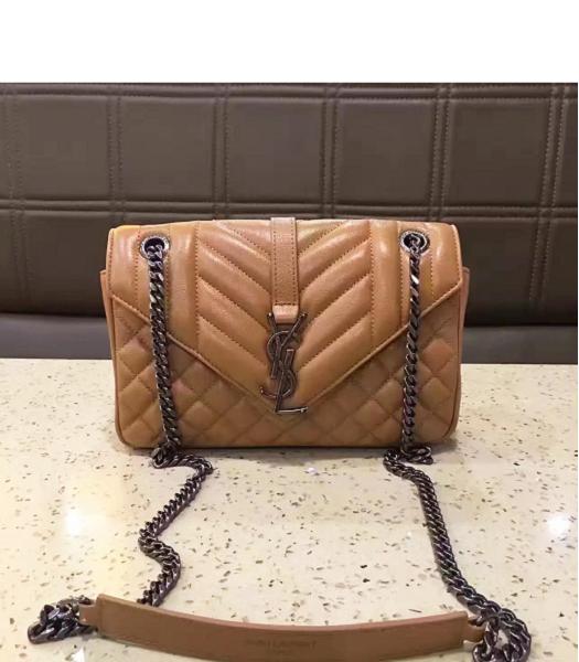 YSL Envelop Satchel Beige Leather Quilted Chains Bag