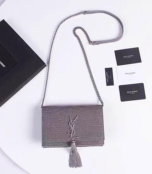 YSL Grey Croc Veins Leather Tassel Chains Small Bag