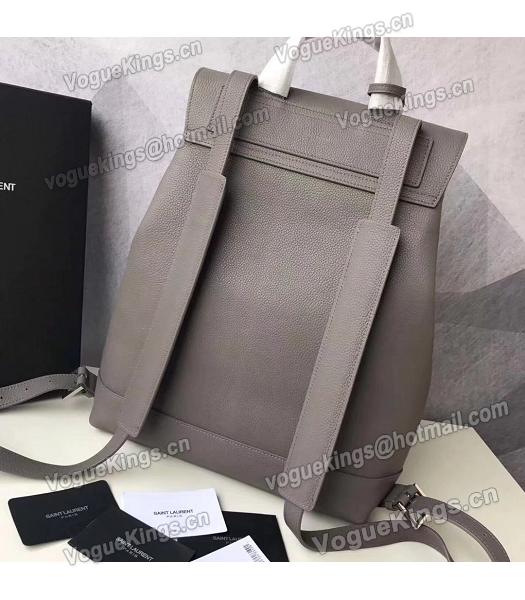 YSL Grey Litchi Veins Calfskin Leather Backpack-3