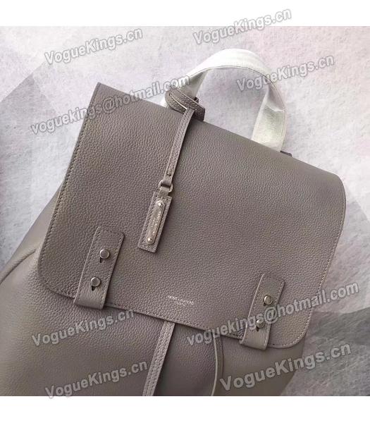 YSL Grey Litchi Veins Calfskin Leather Backpack-4