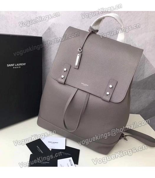 YSL Grey Litchi Veins Calfskin Leather Backpack-6