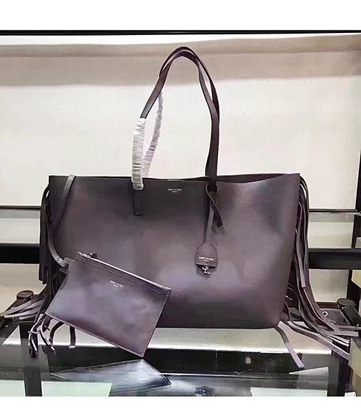 YSL Grey Original Calfskin Leather Tassel Shopping Bag