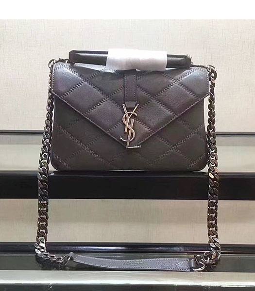 YSL Grey Square Lambskin Leather Silver Chains 24cm Top Handle Bag