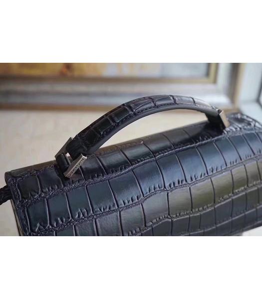 YSL Hight School Bellechasse Black Origianl Croc Veins Calfskin Silver Buckle 22cm Top Handle Bag-3