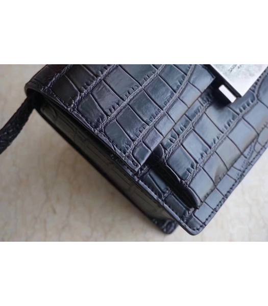 YSL Hight School Bellechasse Black Origianl Croc Veins Calfskin Silver Buckle 22cm Top Handle Bag-4