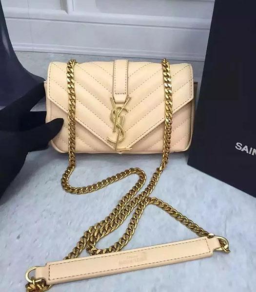 YSL Imported Calfskin Mini Shoulder Bag Golden Chain Beige