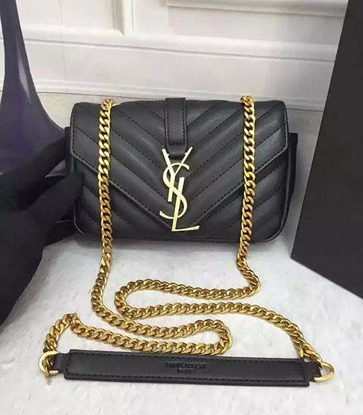 YSL Imported Calfskin Mini Shoulder Bag Golden Chain Black