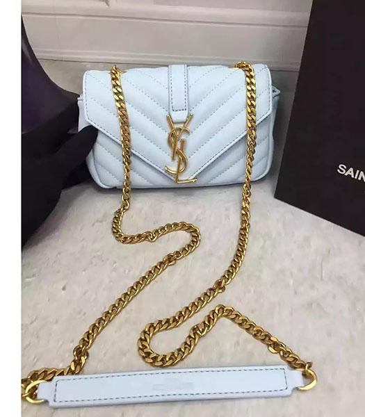 YSL Imported Calfskin Mini Shoulder Bag Golden Chain Blue