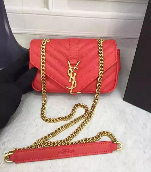 YSL Imported Calfskin Mini Shoulder Bag Golden Chain Red