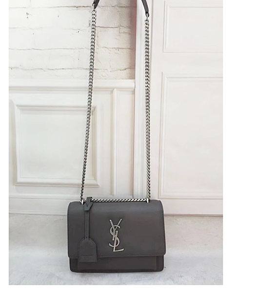 YSL Kate Grey Upper Original Calfskin Leather Silver Chains 22cm Shoulder Bag