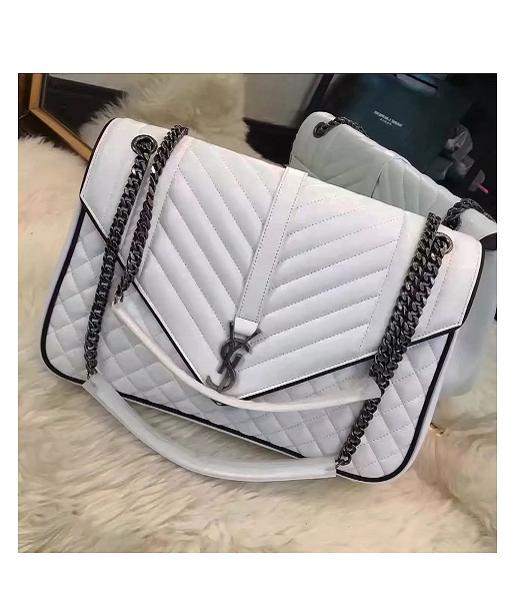YSL Kate Monogram 31cm White Leather Quilted Chains Bag