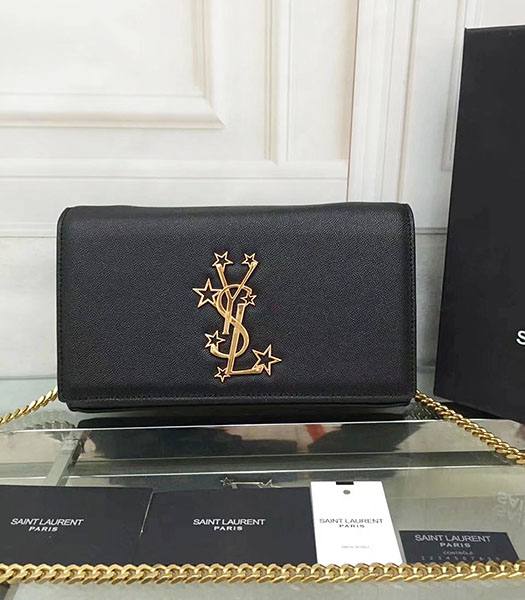 YSL Kate Monogram Black Caviar Leather Golden Chains Stars Rivets 22cm Gourmette Bag