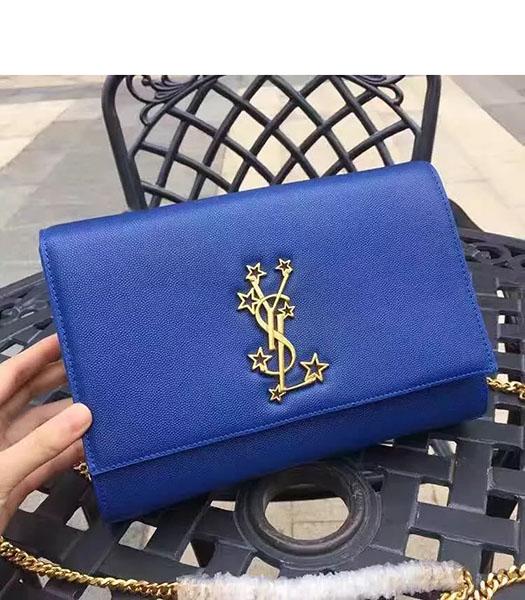 YSL Kate Monogram Blue Caviar Leather Stars Rivets Gourmette Bag With Interlayer