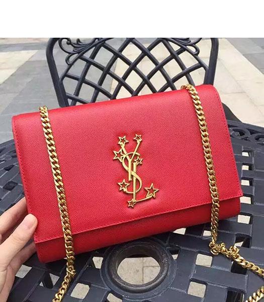 YSL Kate Monogram Red Caviar Leather Stars Rivets Gourmette Bag