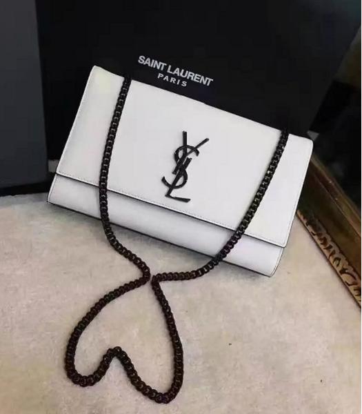 YSL Kate Monogram White Caviar Leather Shoulder Bag Gun Chains