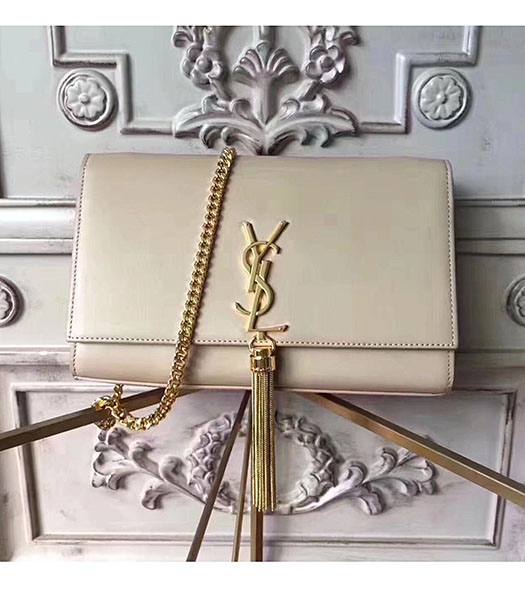 YSL Monogram Apricot Origianl Calfskin Leather Golden Chains With Tassel 24cm Shoulder Bag