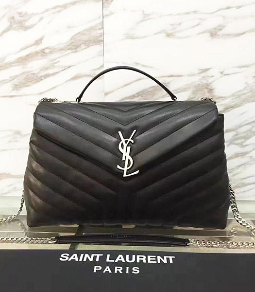 YSL Monogram Black Calfskin Leather Chains Shoulder Bag