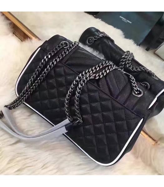 YSL Monogram Black Lithchi Veins Matelasse Leather With White Side 27cm Black Chains Bag-1