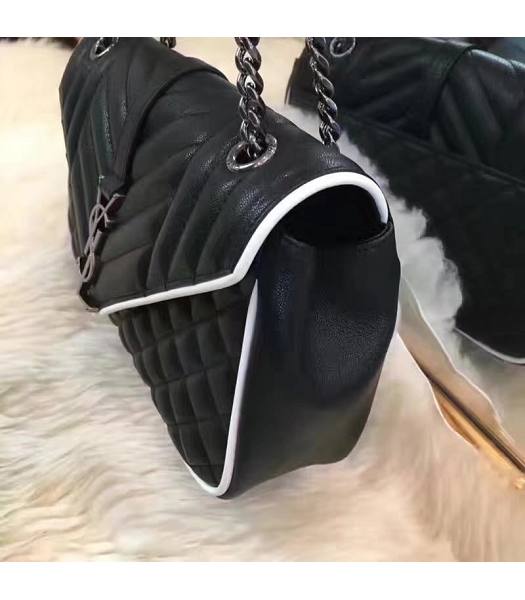 YSL Monogram Black Lithchi Veins Matelasse Leather With White Side 27cm Black Chains Bag-2