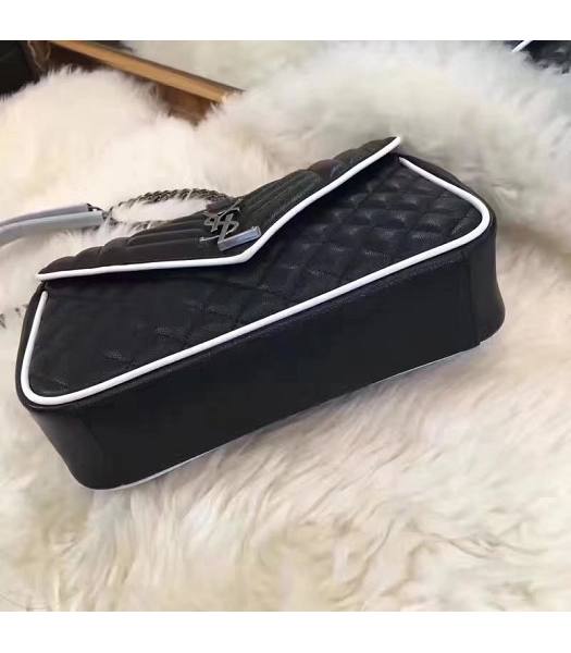 YSL Monogram Black Lithchi Veins Matelasse Leather With White Side 27cm Black Chains Bag-3