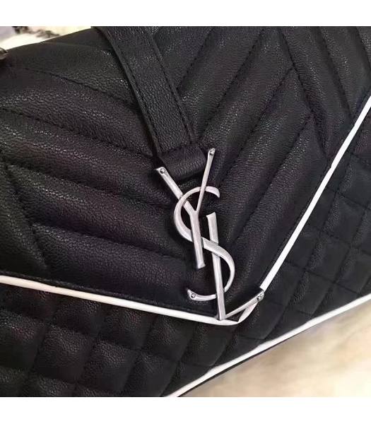 YSL Monogram Black Lithchi Veins Matelasse Leather With White Side 27cm Black Chains Bag-4
