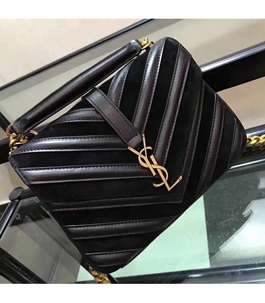 YSL Monogram Black Matelasse Calfskin With Scrub Leather Golden Chains 24cm Top Handle Bag-1