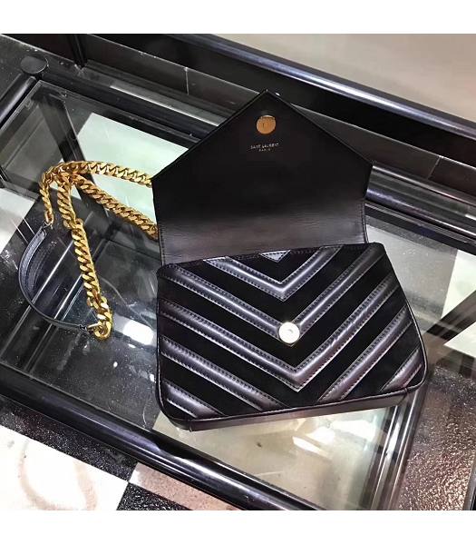 YSL Monogram Black Matelasse Calfskin With Scrub Leather Golden Chains 24cm Top Handle Bag-2